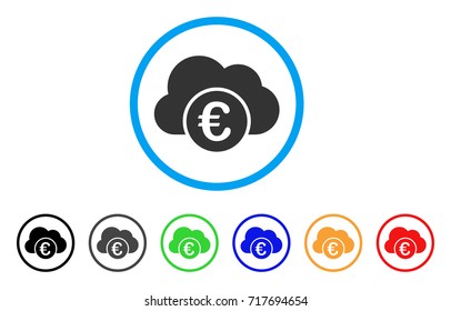 Euro Cloud Banking rounded icon. Style is a flat euro cloud banking gray symbol inside light blue circle with black, gray, green, blue, red, orange variants.