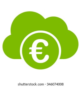 Euro Cloud Banking vector icon. Style is flat symbol, eco green color, rounded angles, white background.