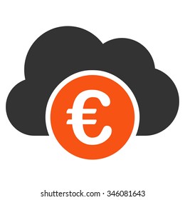 Euro Cloud Banking vector icon. Style is bicolor flat symbol, orange and gray colors, rounded angles, white background.