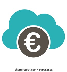 Euro Cloud Banking vector icon. Style is bicolor flat symbol, grey and cyan colors, rounded angles, white background.