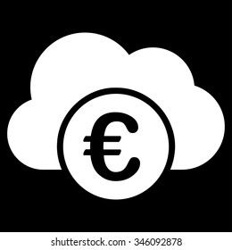 Euro Cloud Banking vector icon. Style is flat symbol, white color, rounded angles, black background.