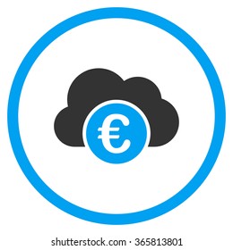 Euro Cloud Banking vector icon. Style is bicolor flat circled symbol, blue and gray colors, rounded angles, white background.