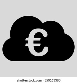 Euro Cloud vector icon. Style is flat symbol, black color, rounded angles, light gray background.