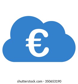 Euro Cloud vector icon. Style is flat symbol, cobalt color, rounded angles, white background.