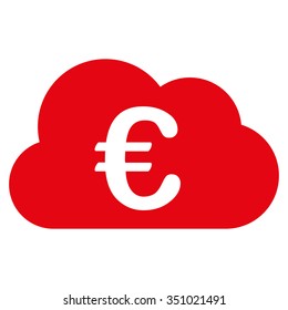 Euro Cloud vector icon. Style is flat symbol, red color, rounded angles, white background.