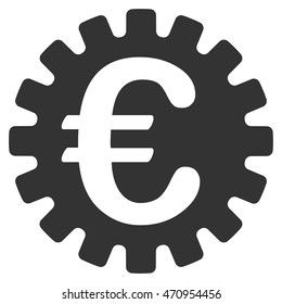 Euro Cog icon. Vector style is flat iconic symbol with rounded angles, gray color, white background.