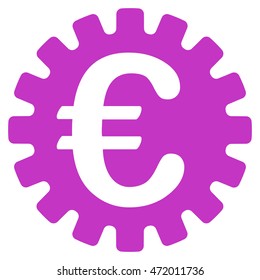 Euro Cog icon. Vector style is flat iconic symbol with rounded angles, violet color, white background.