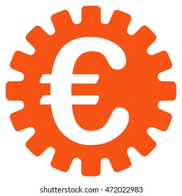 Euro Cog icon. Vector style is flat iconic symbol with rounded angles, orange color, white background.