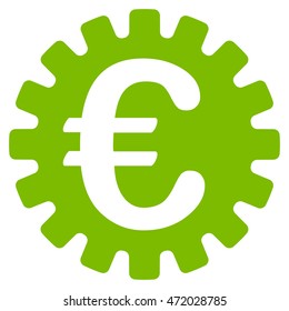 Euro Cog icon. Vector style is flat iconic symbol with rounded angles, eco green color, white background.