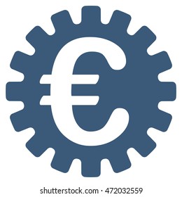 Euro Cog icon. Vector style is flat iconic symbol with rounded angles, blue color, white background.