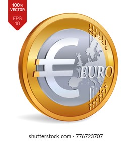 Euro coin. 3D isometric Physical coin with Euro symbol isolated on white background. Vector illustration.