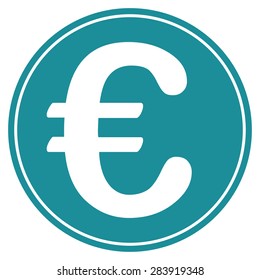 Euro coin from BiColor Euro Banking Icon Set. Vector style: flat, soft blue symbol, rounded angles, white background.