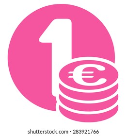 Euro coin column from BiColor Euro Banking Icon Set. Vector style: flat, pink symbol, rounded angles, white background.