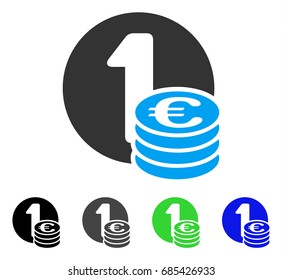 Euro Coin Column flat vector illustration. Colored euro coin column gray, black, blue, green pictogram versions. Flat icon style for graphic design.