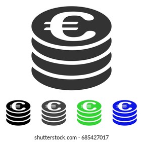 Euro Coin Column flat vector illustration. Colored euro coin column gray, black, blue, green pictogram versions. Flat icon style for web design.
