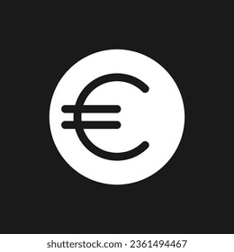 Euro coin dark mode glyph ui icon. Currency and money. Golden euro cent. User interface design. White silhouette symbol on black space. Solid pictogram for web, mobile. Vector isolated illustration