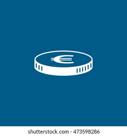 Euro Coin Flat Icon On Blue Background