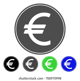 Euro Coin flat vector pictograph. Colored euro coin, gray, black, blue, green icon versions. Flat icon style for graphic design.