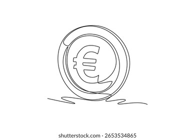Moeda de Euro. ouro, bitcoin e conceito de moeda. Design de desenho de linha única. Ilustração gráfica vetorial