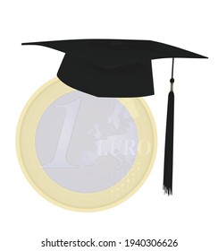 Moneda de euro con sombrero de graduación. vector