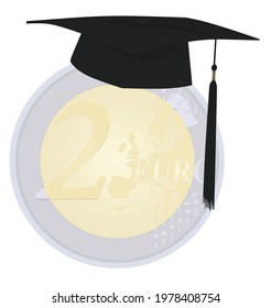 Euro coin with graduation hat. vector
