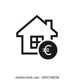 Euro Coin With House. Mortage Icon Concept Isolated On White Background. Vector Illustration