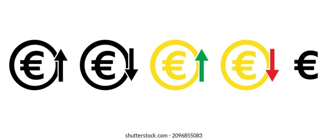 Euro coin icon. Rise and fall. Financial sign. Money market. Investment concept. Vector illustration. Stock image. 