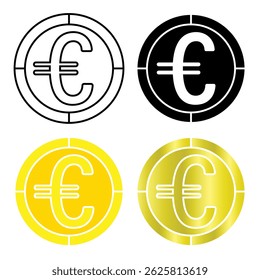 Vector del icono de la moneda del euro con cuatro clases de estilos en el fondo blanco