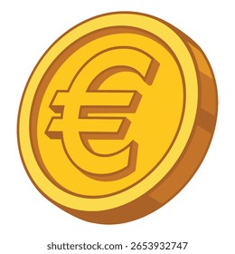 Ícone de Moeda de Euro Vetor - Símbolo de Moeda de Euro Dourado Isolado no Fundo Branco, Ilustração de Estilo de Desenho Animado 3D Plano para Finanças, Banco, Investimento, Economia, Criptomoeda e Design Comercial