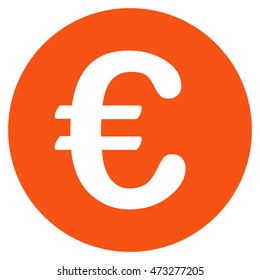 Euro Coin icon. Vector style is flat iconic symbol, orange color, white background.