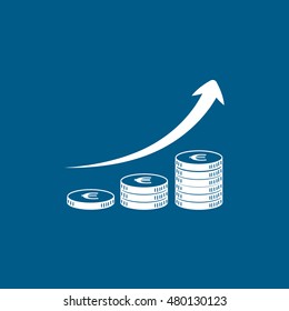 Euro Coin Increase Flat Icon On Blue Background