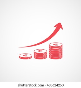 Euro Coin Increase Red Flat Icon On White Background