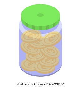 Euro Coin Jar Icon Isometric Vector. Money Save. Moneybox Tip