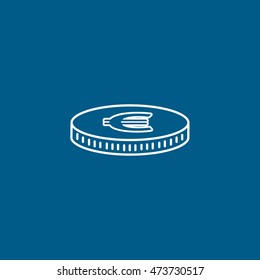 Euro Coin Line Icon On Blue Background