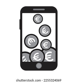 Euro coin moving to mobile, vector illustration