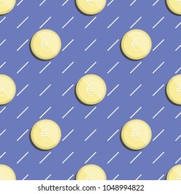 euro coin object seamless pattern on pink background, vector illustration