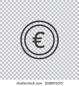 Euro coin outline icon isolated on transparent background. Vector Illustration.