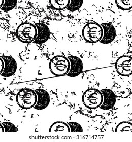 Euro coin pattern, grunge, black image on white background