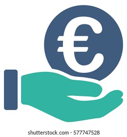 Euro Coin Payment Hand vector pictograph. Illustration style is a flat iconic bicolor cobalt and cyan symbol on white background.