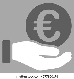 Euro Coin Payment Hand vector pictograph. Illustration style is a flat iconic bicolor dark gray and white symbol on silver background.