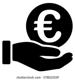 Euro Coin Payment Hand vector pictograph. Illustration style is a flat iconic black symbol on white background.