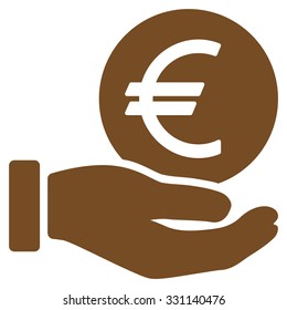 Euro Coin Payment vector icon. Style is flat brown symbol, rounded angles, white background.
