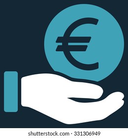 Euro Coin Payment vector icon. Style is flat bicolor blue and white symbol, rounded angles, dark blue background.