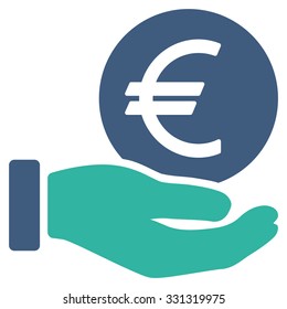 Euro Coin Payment vector icon. Style is flat bicolor cobalt and cyan symbol, rounded angles, white background.