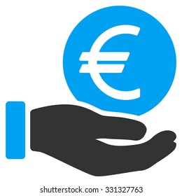 Euro Coin Payment vector icon. Style is flat bicolor blue and gray symbol, rounded angles, white background.