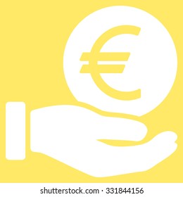 Euro Coin Payment vector icon. Style is flat white symbol, rounded angles, yellow background.