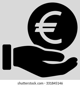 Euro Coin Payment vector icon. Style is flat black symbol, rounded angles, light gray background.