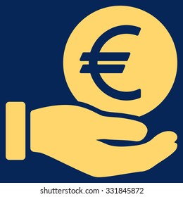 Euro Coin Payment vector icon. Style is flat yellow symbol, rounded angles, blue background.