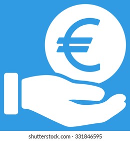 Euro Coin Payment vector icon. Style is flat white symbol, rounded angles, blue background.