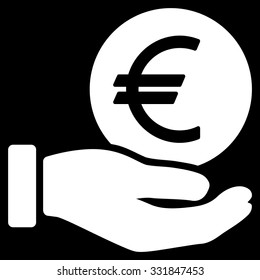 Euro Coin Payment vector icon. Style is flat white symbol, rounded angles, black background.